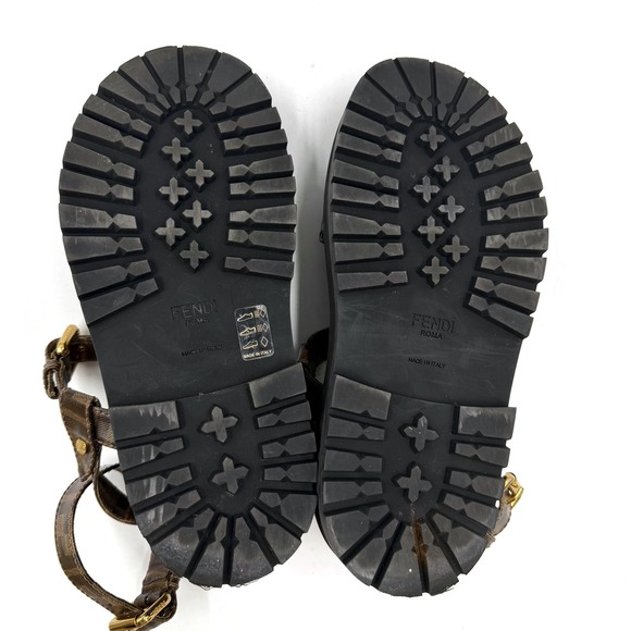 Fendi Zucca FF Platform Sandals Monogram Logo Brown Black Gladiator Sz 38 / 8 - Picture 11 of 13